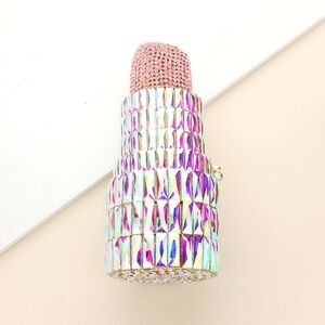 Abalone Pink Clutch Lipstick Rhinestone Crystal Purse Bling Evening Shoulder Bag